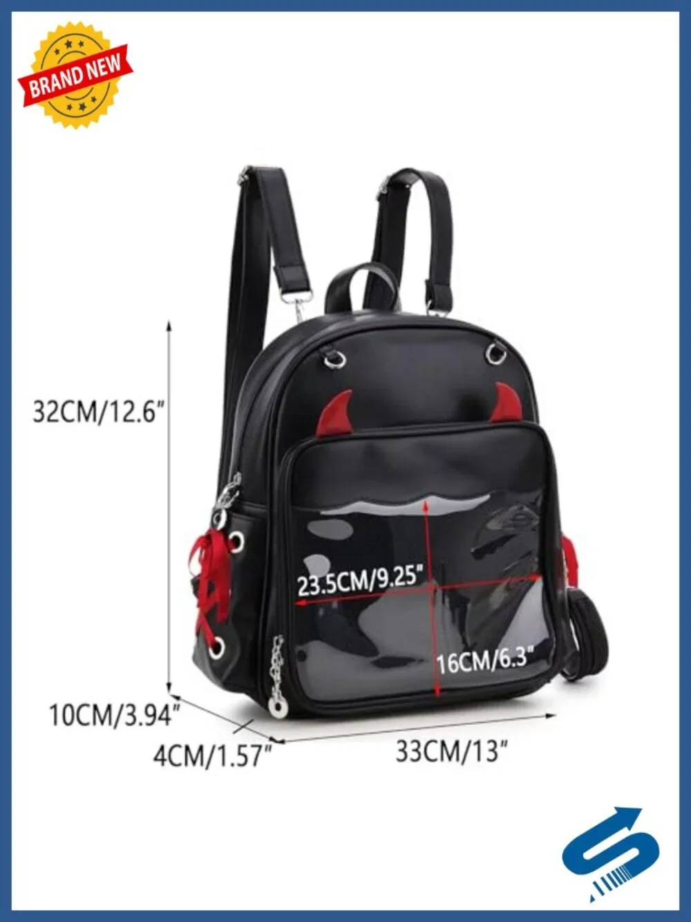 Gothic Ita Backpack with Display Window, Vegan Leather, 3 Inserts, Anime Bag